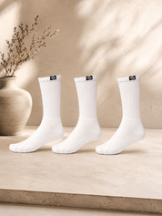 Premium Performance Extra High Crew Socks | White (3 pairs)
